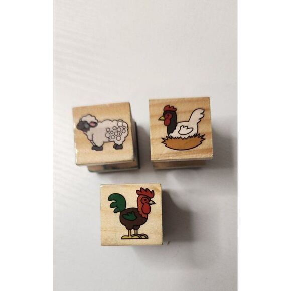 Set of 3 Barnyard Animals Rubber Stamps - Picture 1 of 4